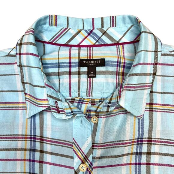 Talbots Womens Long Sleeve Plaid Cotton Button Down Shirt Size PL Blue Multi - Picture 6 of 9